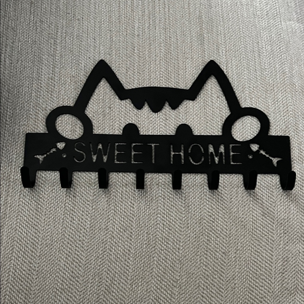 Sweet Home Cat Key Rack - Black Metal Wall Hook